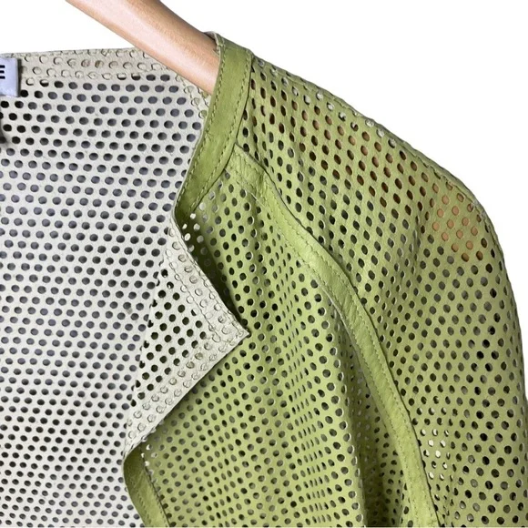 J’envie Perforated Leather Open Front Jacket Green Size Medium - Picture 3 of 6